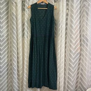 Injiri handloomed cotton Sleeveless Emerald Maxi Dress with Gold Dot Accent